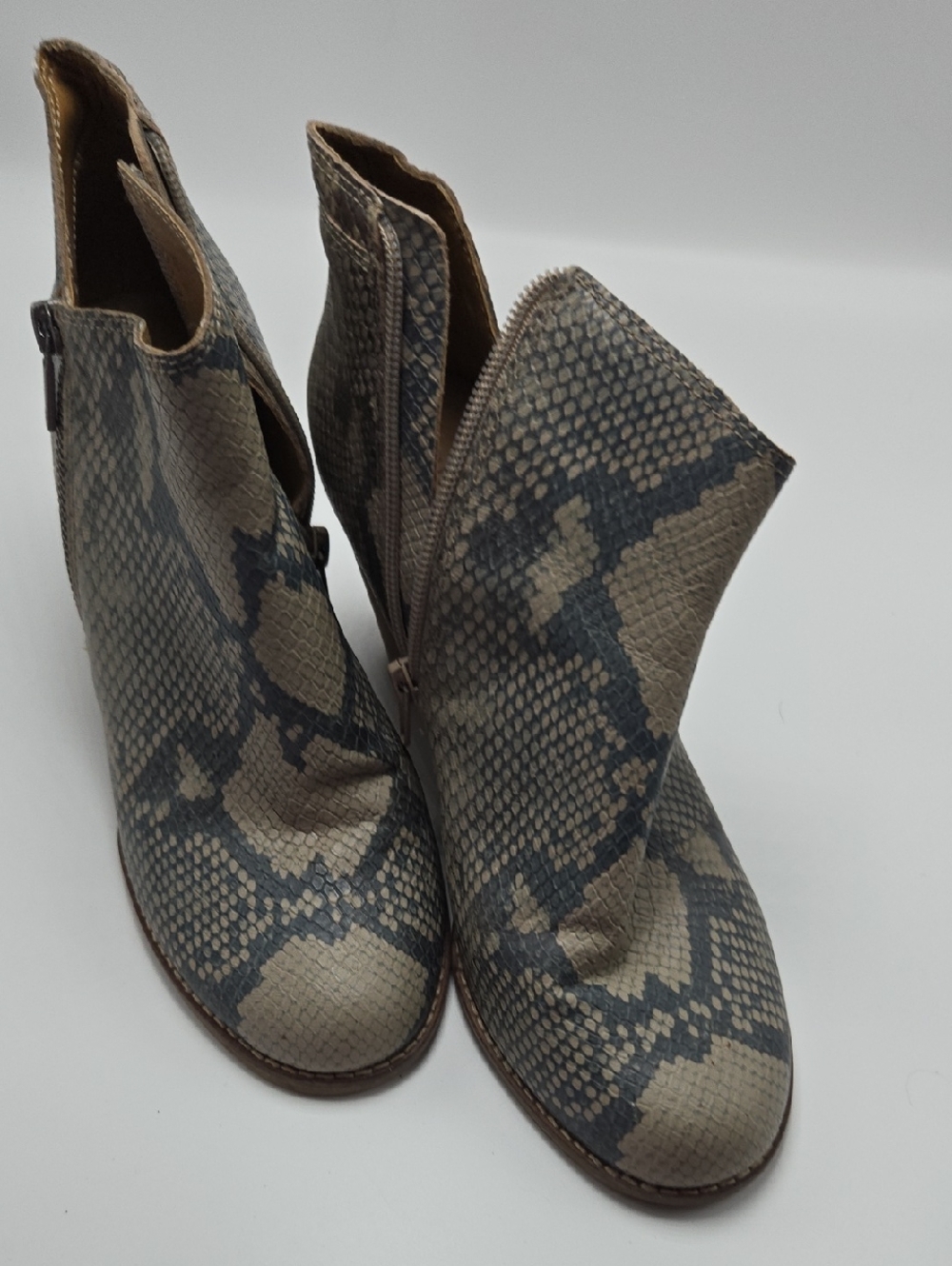 Lucky Brand Women's Snake-Print Ankle Booties in Taupe and Black